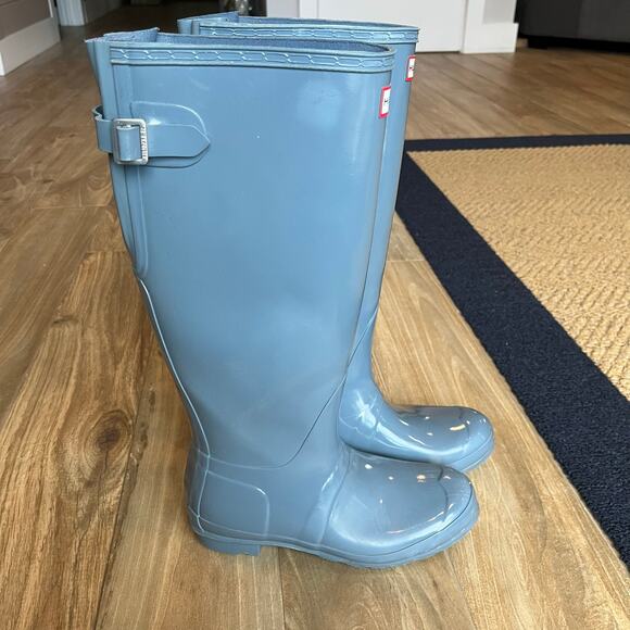 Hunter Original Back Adjustable Tall Gloss Boot Women's Size 8 Blue - Picture 13 of 14